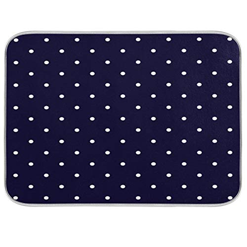 ALAZA Dish Drying Mat, Navy Blue and White Polka Dots Super Absorbent Reversible Rack Pads Kitchen Counter Mat 18 x 24 inch