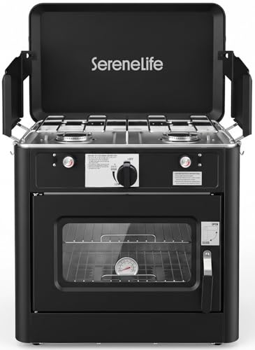 Camping Oven 3 in 1 Stove Oven Combo Outdoor Camp Oven with 2 Burner Cooking Piezo Ignition and Temperature Control Compact RV Camping and Tailgating