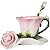 ONEUSTAR Pink Tea Cup and Saucer Set for 1 Ceramic Hand Crafted Rose Flower Coffee Cup for Mother's Day Thanksgiving Wedding Birthday Gift for Women, 6 Oz