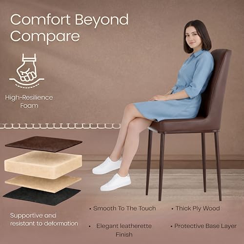 Image of Jewel Premium Leather Dining Chair with Strong Metal Legs, Cushioned Seat, Chair for Dining, Living Room, Bedroom & Balcony (Brown)