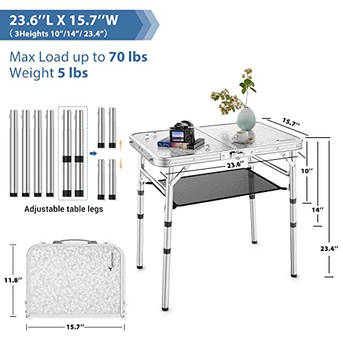 Sportneer Camping Table, Adjustable Height Small Folding Table With Mesh Layer Portable Camp Tables With Aluminum Legs For Outdoor Camp Picnic Beach Bbq Cooking (23.6" L X 15.7" W (3 Height)) #TOP3