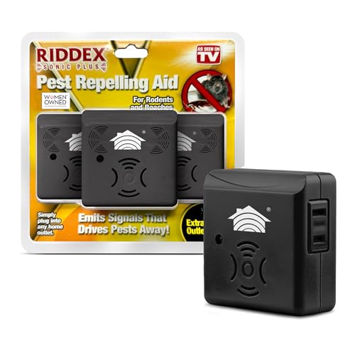Riddex Sonic Plus Ultrasonic Pest Repeller Plugs in with extra Outlets Indoor Use - Insect Repellent - Bug Repellents for Home Defense - Protect Against Rodents & Insects Chemical Free(3 Pack Black)