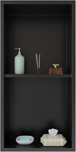IKITRAEE Nicho de ducha de acero inoxidable de doble capa negro mate de 12 x 24 pulgadas, no necesita azulejos, nicho de pared empotrado