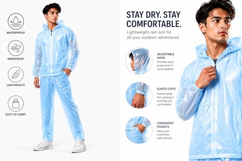 Image of Krystle Men's PVC Rainsuit with Hoods and Side Pocket, 100% Waterproof Portable Rainwear (Multicolor,Multisize)