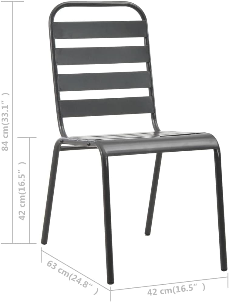 vidaXL 7-Piece Contemporary Patio Dining Set, Dark Gray - Industrial-Style Outdoor Furniture Set with Stackable Chairs, Durable Steel Construction