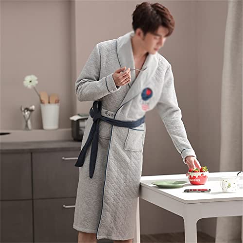 Czdyuf Men Robe Nightgown Long Sleeves Kimono Bathrobe Gown Satin Pajamas Sleepwear Nightwear Gown Casual Home (Color : B, Size : Xxxl Code) #TOP10