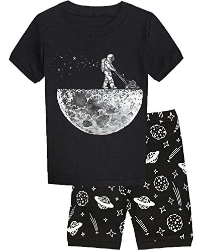 Boys Pajamas 100% Cotton Space Glow in The Dark Short Kids Snug Fit Pjs Summer Toddler Sleepwear Size 5 Black