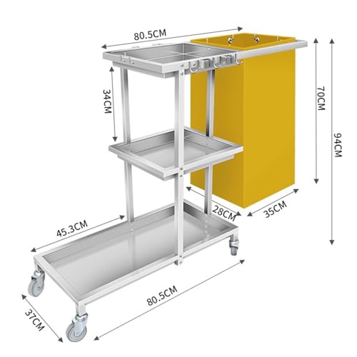 Carro de limpieza resistente, carrito de limpieza de acero inoxidable con soporte para escoba, carrito utilitario rodante para hotel, supermercado, oficina