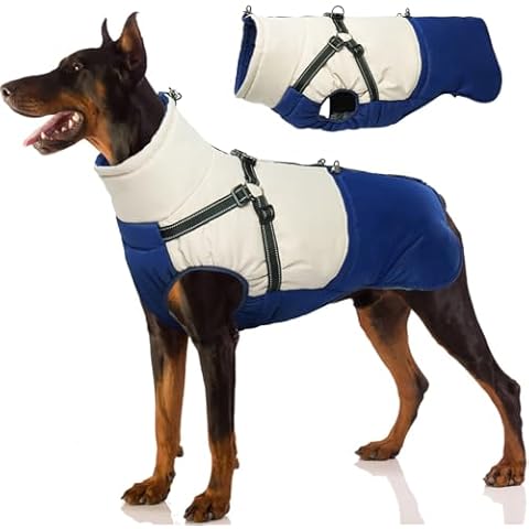 Nanaki Warm Dog Coat with Harness Built in,Zip Up Medium Dog Coat,Furry Dog Winter Jacket Coat,Dog Fleece Jacket Insulated Dog Puffer Vest, Water Ressistant Dog Snowsuit Reflective Winter Dog Coat Cover