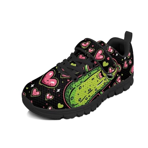 Green Pickles Shoes for Girls Little Kid Non-Slip Athletic Shoes Breathable Lightweight Knitted Mesh Running Shoe School Single Buckle Lace Up Sneakers