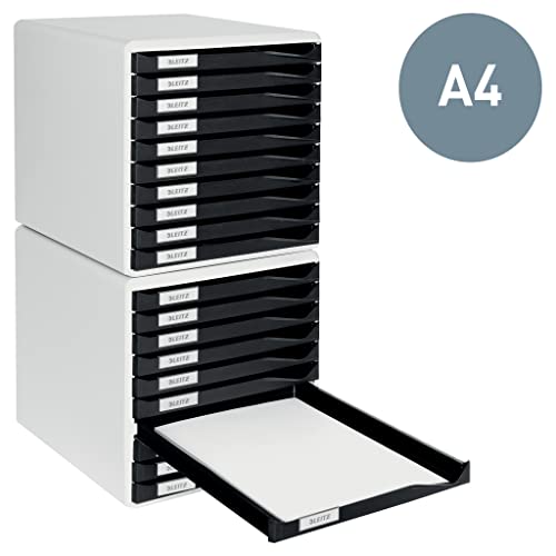 Cajonera Leitz 52810028 con 10 bandejas para organizar documentos en gris y burdeos 5
