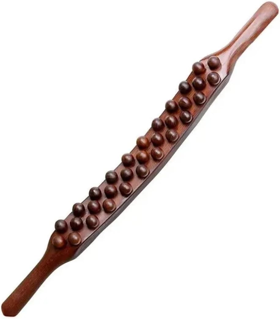 Kruvad Wooden Gua Sha Stick Massager Neck and Back Relax Professional Body Massager Pain Relief Wooden Therapy Roller Tool Anti Cellulite Lymphatic Drainage Tool Muscle Release Stick (31 Beads Dark)