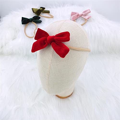 Velvet Hair Bows And Headbands Baby Girl Soft Stretchy Nylon Hairbands Elastic Hair Bands For Newborn Infant Toddlers Bow Headband (3.5'' Classic 12 Pcs) #TOP6