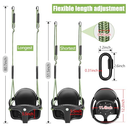 Image of Dakzou Jungle Gym High Back Full Bucket Toddler Swing Seat Upgraded Heavy Duty with Finger Grip Chain Fully Assembled Swing Set Accessory,Black