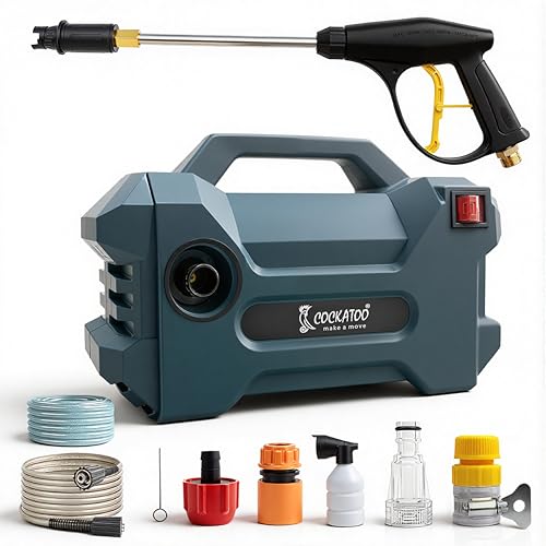 Image of Cockatoo RinseSmart15W High Pressure Washer, Corded Electric 1500W 2.5HP, 96 Bar, 6L /Min Flow, Aluminium Motor, 7m Hose, Foam Spray Gun - Car, Bike, Patio, Garden, Vehicle, Outdoor Cleaning Dark Teal