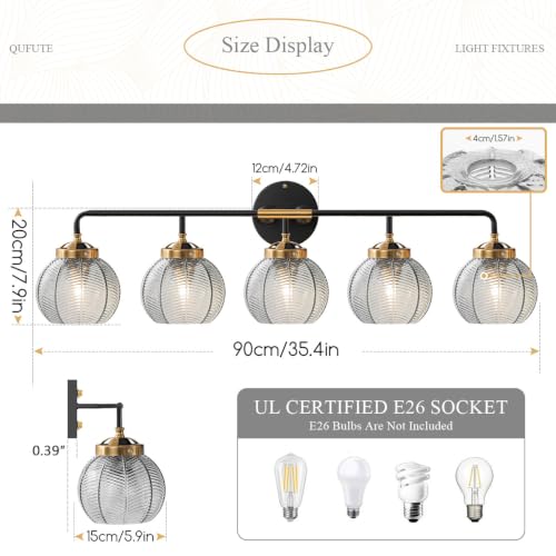 Image of Bathroom 5-Lights Smoke Gray Leaf Texture Glass Vanity Light Fixture