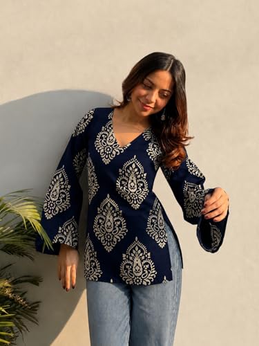 Image of ANNI Designer Cotton Short Kurti for Women | Stylish Kurti | Short Kurti Top | Casual Kurta for Women | Comfortable Cotton Kurtis for Womens