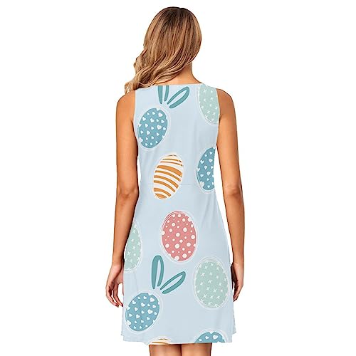 KLL Happy Easter Eggs Holiday Bunny Rabbit Vestidos casuais sem mangas para mulheres, vestido casual