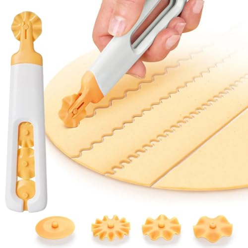 THQAE Roulette Coupe-Pâte Multifonction, Roulette Raviolis, Coupe-Pâte Pâtisserie, 4 Rouleaux Interchangeables pour Pâte Pâtisserie, Raviolis, Pizza et...