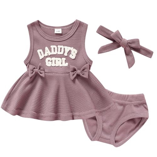 Image of Viworld Baby Girl Clothes 0-18M Knitted Tops Sleeveless Set Letter Printed Daddy's Girl Baby Clothes Baby Girl Outfits
