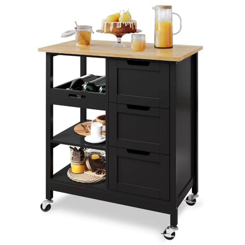 VejiA-Carrito Organizador de Cocina con Ruedas, Carrito de Servicio de Cocina Blanco para Comedor, Barra, Muebles auxiliares para el hogar