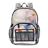 xigua Mochila transparente de flores diferentes para escola, resistente, transparente, resistente à água, com alças acolchoadas para meninos e meninas