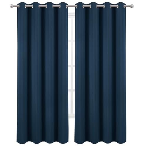 Image of LEMOMO Blackout Curtains 52 x 90 Inch Long Navy Blue Curtains Set of 2 Panels Room Darkening Curtains for Bedroom and Living Room
