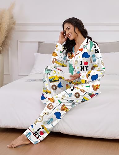 Image of SHESHOW Satin Pajamas for Women Set Long Sleeve Button Down Sleepwear 2 Piece Nightwear Women Pjs Sets Size XS-XXL