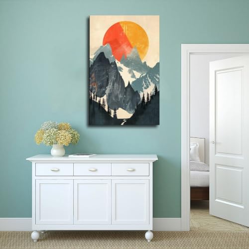 Toile coucher de soleil abstraite : cadeau déco rétro unique