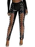 Made with stretchy and comfortable PU leather,comfortable for skin Show off your slim leg and sexy charming curve with this lace up PU Leather leggings Features:High-rise,elastic waist,adjustable lace up leading right up to the upper thigh,hollow out...