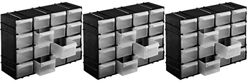 Kigima Sortierbox 3er Set 22x15x8cm 16 Fächer Schwarz – Praktisches Kleinteilemagazin aus Plastik – Sortimentskasten für Wandmontage geeignet – ideal als Werkstatt Organizer