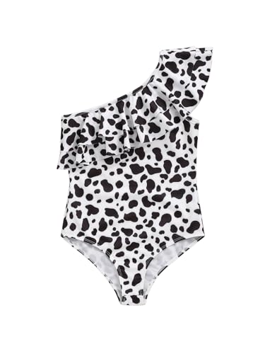 OYOANGLE Girl's Printed One Shoulder Ruffle Trim One Piece Swimsuit Summer Bathing Suits