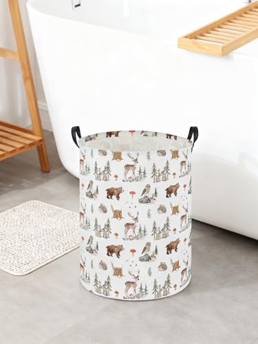 Image of Laundry Basket Animal Hamper for Nursery Woodland Hamper Cute Storage Bin Organizer Room Decor for Home(Woodland animal)