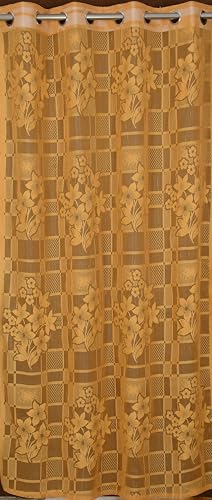 Image of Fabrilia Heavy Polyester Net Semi Transparent Fancy Eyelet Curtain, Floral Design, Gold, Window- 4 Feet X 5 Feet, Pack of 2 Pcs (Eyelet)