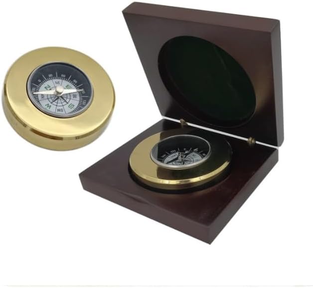 Wooden Box Packaging All Copper Gold Outdoor Office Direction Pointer Navigation Compass image 2