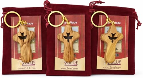 Zuluf Set of 3 Handmade Bethlehem Olive Wood Cross Keychains