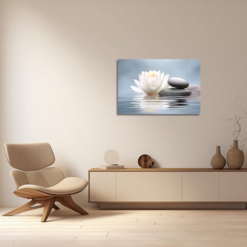 LZIMU Zen Wall Art Lotus Flowers Stones on Water Pictures Water Lily Canvas Prints Bathroom Decor Spa Artwork for Yoga Studio Meditation Spiritual Room Framed (Zen-1 - Image 4