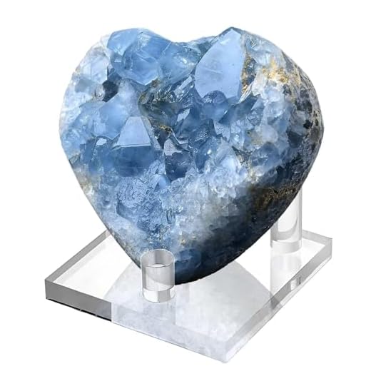FZBHRO Extra Large Blue Celestite Geode Heart Healing Crystal Stone Collection Mineral Specimen with Stand Home Office Decor 1.7-2.2 Pound