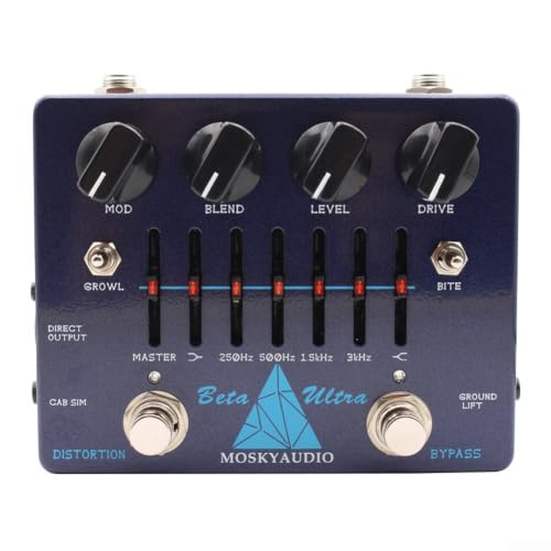 for ultra Bass Distortion Preamp 6-Band Graphic EQ Direct Output Cabinet Emulation Compact Metal Pedal for Gigging Musicians Blue(Blue)