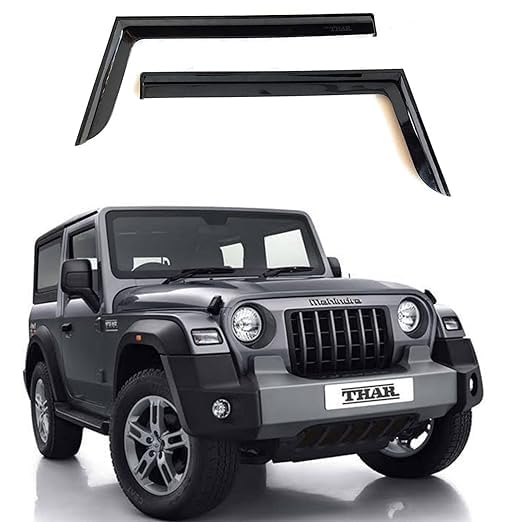 Car Rain Wind Door Visor Side Window Deflector New Mahindra Thar All Models - Black Color (Pack of 2)-picture-25