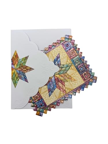 Image of Poster Foundry Set of 3 - Star Quilt Boxed Note Cards by Carol Wilson. 10 embossed 4x5 Die-Cut Notecards and Matching Envelopes in Decorative Gift Box with Magnetic Flap. NCP2113