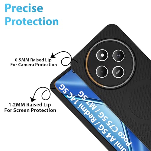 Image of LIRAMARK Rugged Carbon Fibre TPU Armor Silicone Back Cover Case for Mi Redmi A4 5G / Redmi 14C 5G / Poco C75 5G / M7 5G