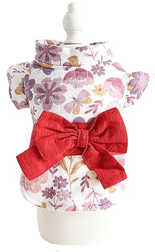 MaruPet(マルペット)犬服 春物 和風 浴衣 桜 蝶結び 菊花 着物 両足 和服 小型犬 お祭り お正月 お祝い 年末年 パラダイス 結婚式 記念撮影 誕生日 A-ホワイト M