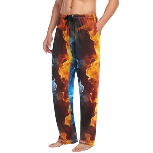 Men's Pajama Pants Blue and Yellow Fire Sleep Pajama Lounge Pant with Pockets, Elastic Waistband4