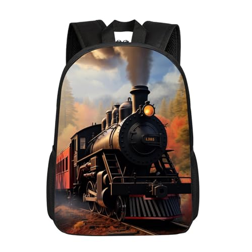 DOINBEE Mochila de trem a vapor, retrô, locomotiva, para meninos, crianças, escola de ensino fundamental, universitário, escola, viagem, acampamento, trilhas, mochila para laptop, 43 cm