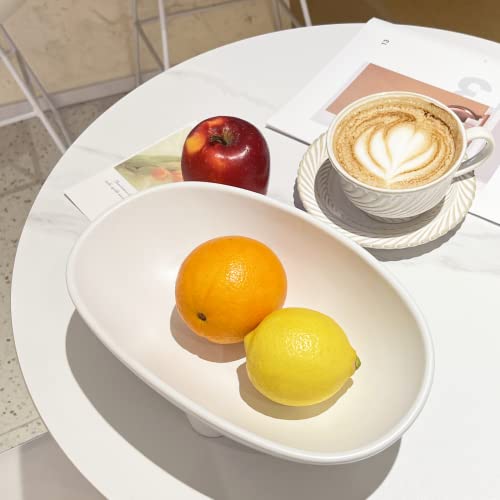Luvitory Ceramic Fruit Bowl Ceramic Bowl For Kitchen Counter Decorative 10 Inch White Large Decorative Bowl For Home Decor Oval Ceramic Bowl Decorative Modern Home Decor #TOP3