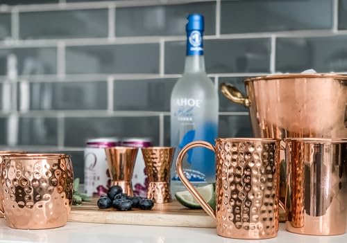Image of Copper Mules PURE Copper Mug RAW Cups Interior Ideal for Ayurvedic Health Benefits and Moscow Mules - Hand Hammered Finish - Authentic and Strong Riveited Handle - Holds 16oz