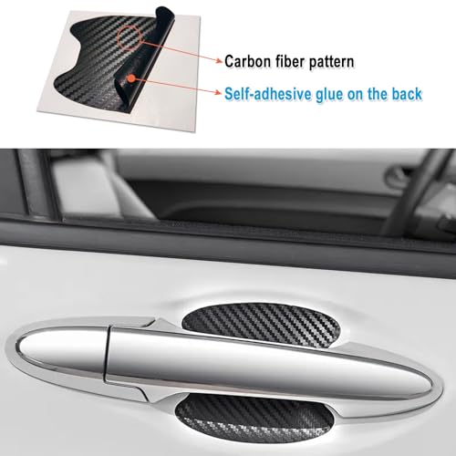Aootf Carbon Fiber License Plate Frames- Black Plastic Car Tag Holder, 2 Pack 4 Hole Slim Edge Front Rear Bracket with Screw Caps and Car Door Handle Stickers - Thumbnail 6