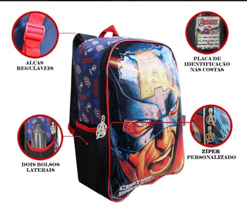 Mochila Escolar Infantil Juvenil Marvel Vingadores Capitão América (Preto)