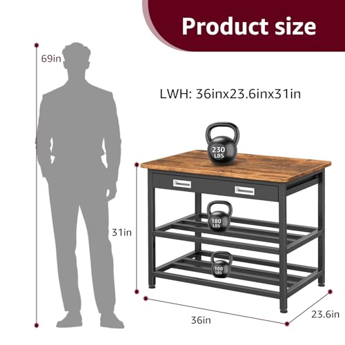 Image of Heavy Duty 3D Printer Stand with Storage, 3D Printer Table with Metal Drawer,Sturdy 3-Tier Metal 3 D Printing Desk for 3 D Printers,Brown